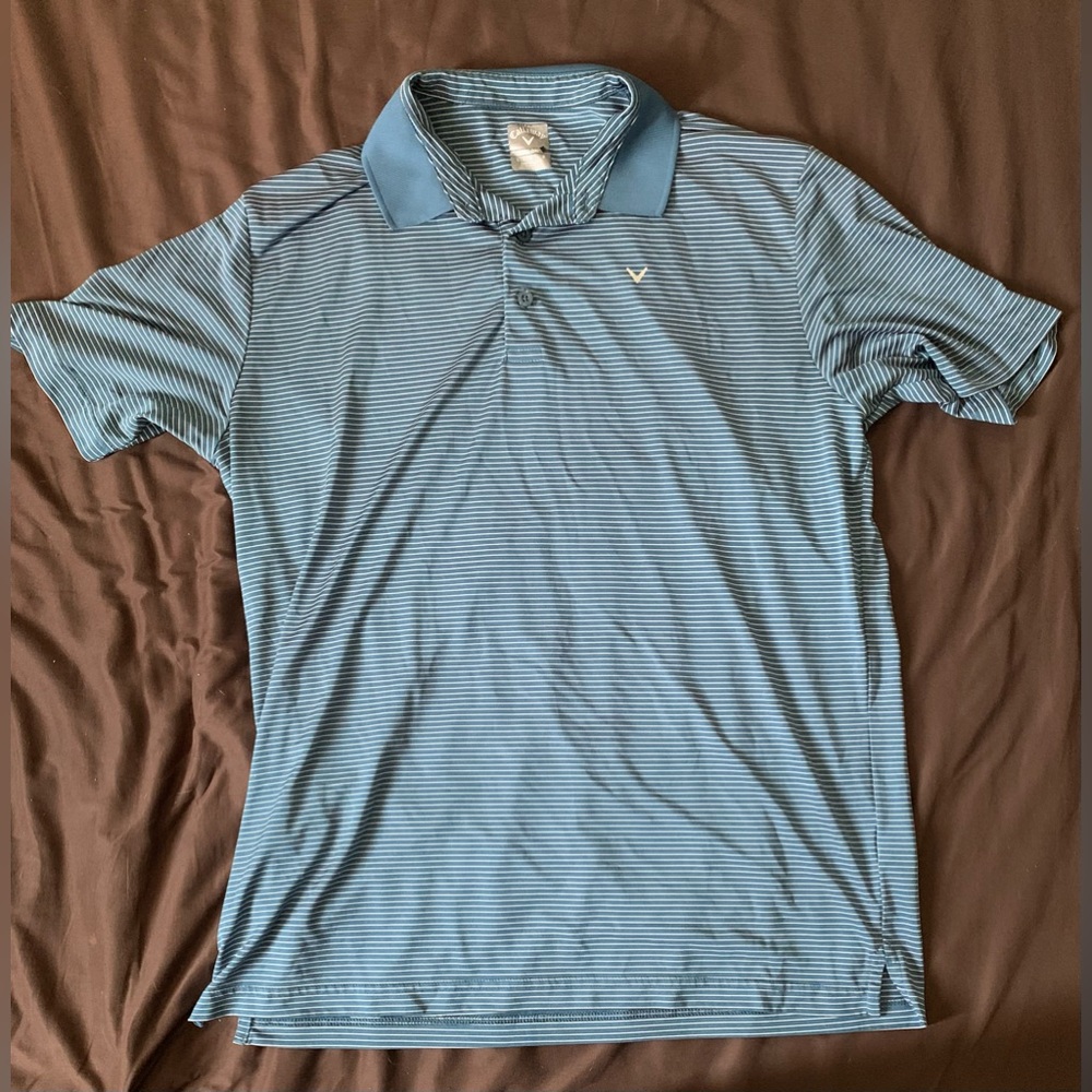Blue and white striped large Callaway Polo shirt